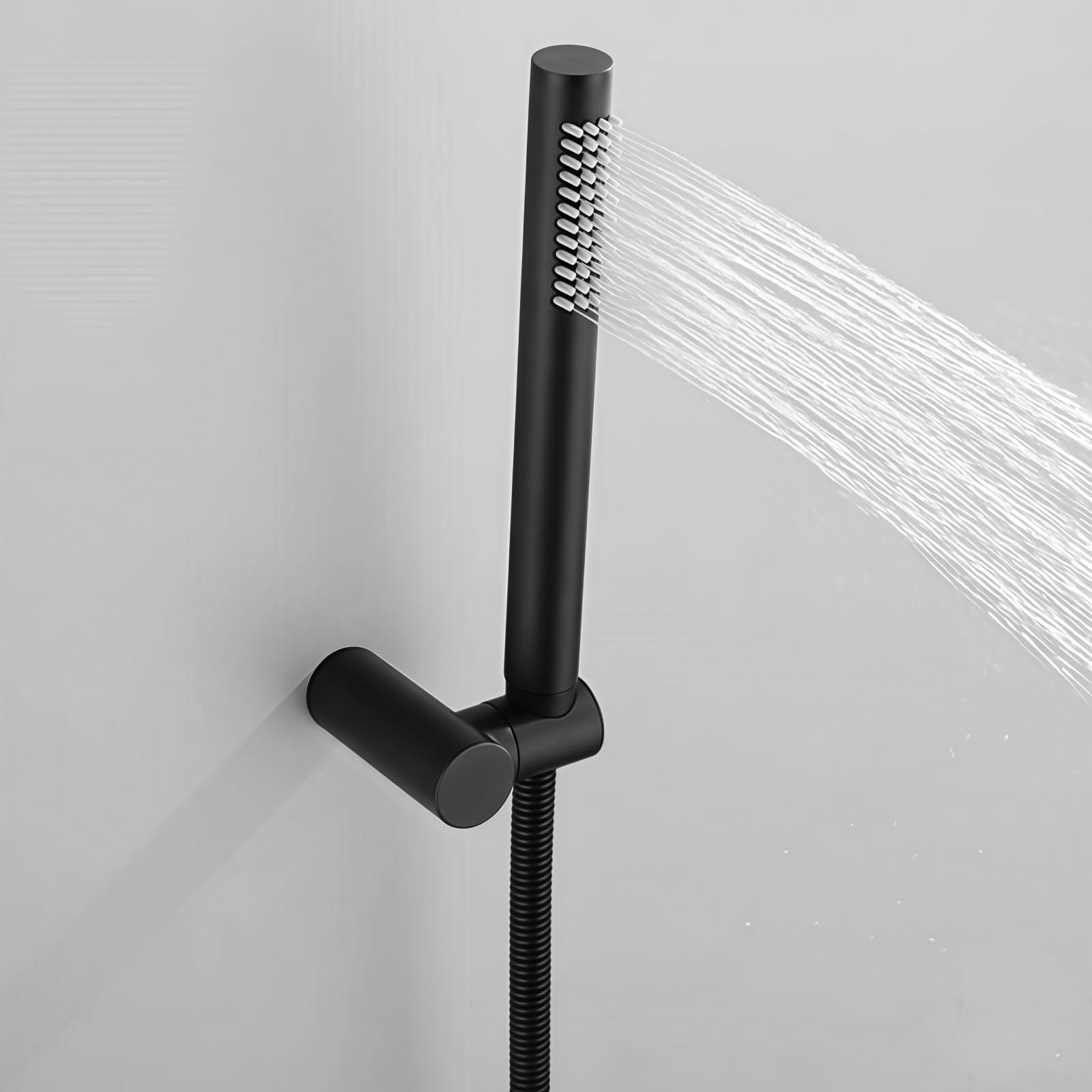 Ducha de mano Alcachofa de Ducha Hotel Any Stream Cabezal de ducha manual de alta presión Baño negro Montaje en pared Rociador de ducha de latón Set con manguera Soporte de ducha-redondo