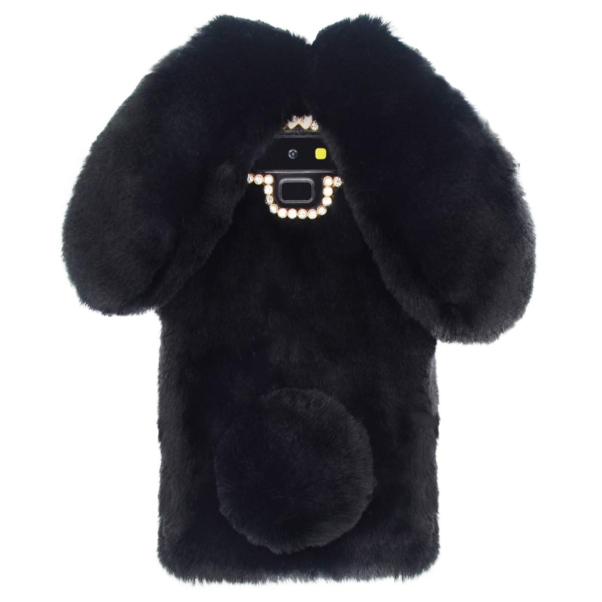 Omio for Samsung Galaxy Note 9 Rabbit Fur Case, Soft Handmade Fluffy Furry Cute Bunny Stylish Plush Rabbit Case Cover Warm Big Ear Bling Crystal Rhinestone Bowknot Ultra Light Shell for Galaxy Note 9