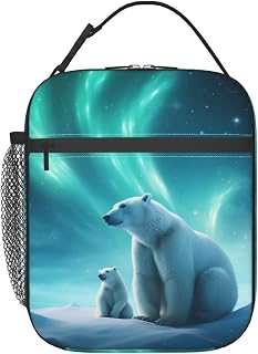 Northern Lights Polar Bear Lunch Box for Kids Girls Boys, Insulated Lunch Box, Serene Arctic Scene Reusable Lunch Bag for School, Office, Work, Picnic, Travel