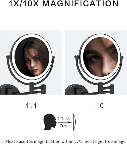 Miniatura 4 de Fixsen - Espejo de tocador de maquillaje con aumento de 7.9 in, con aumento de 7.9 in, extensión de 12 pulgadas, enchufe de aumento 1X7X, rotación