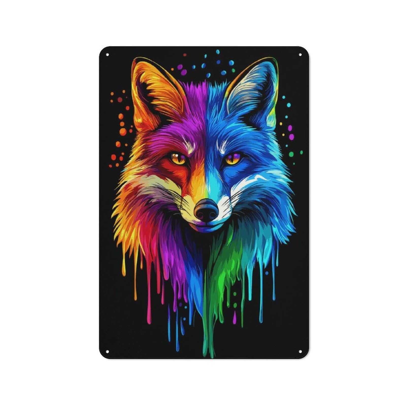 Junmoney Rainbow Fox Pop Art Fox Co Classic Metal Wall Decor 30X20cm, Decorative Metal Sign For Workspace, Cafe, Shop Or Desk Area