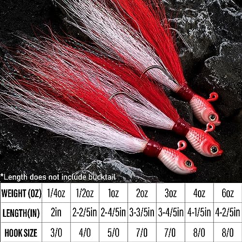 image for Dr.Fish 3 Pack Bucktail Jig Saltwater Fishing Jig Buck Tail Hair Lure 