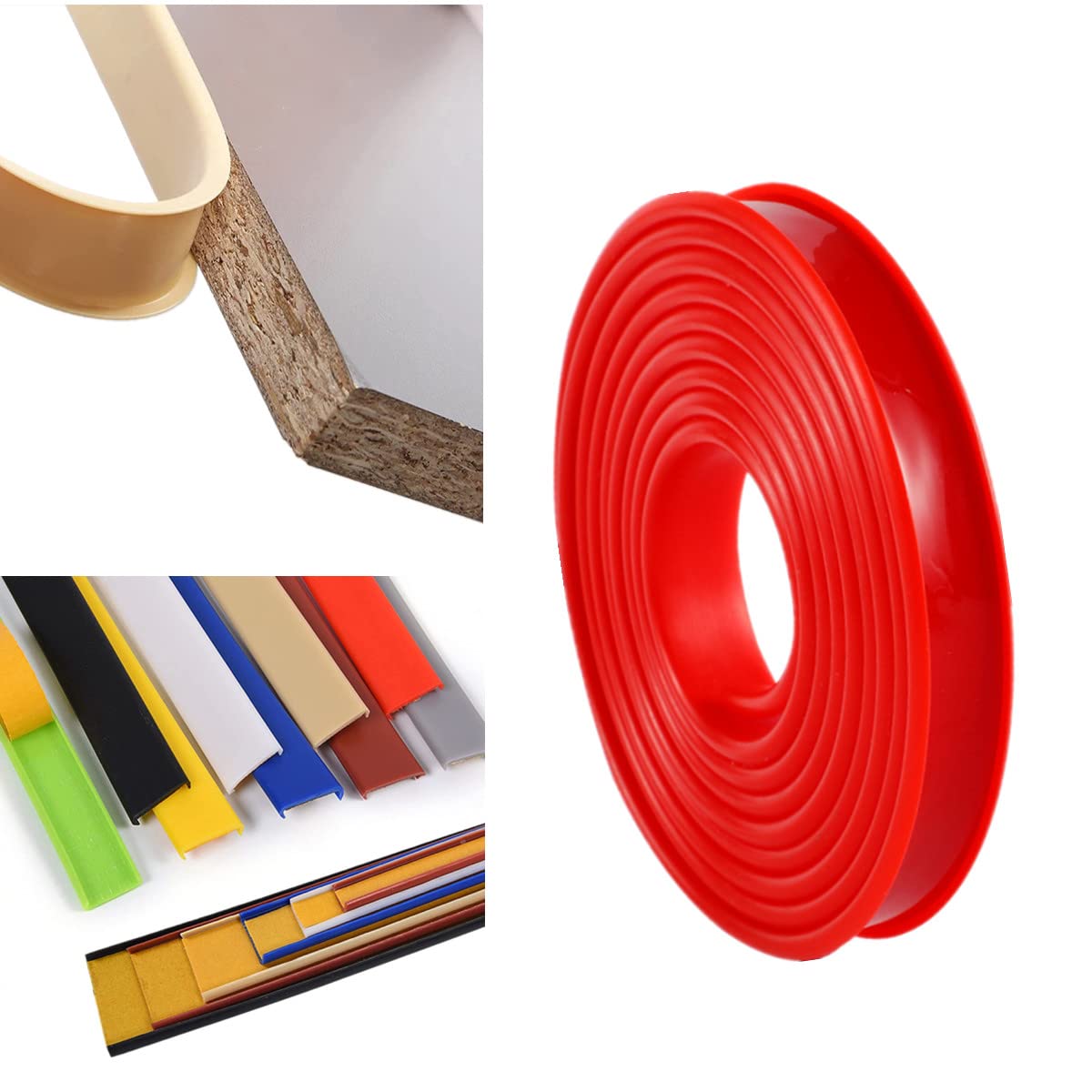 5M TPE Self Adhesive Furniture Edging Tape,U-Shaped Edge Trim Sealing Strip,Kitchen Worktop Edging Strip,Anti Collision Shockproof for DIY Cabinet Wardrobe Table (9mm,red)