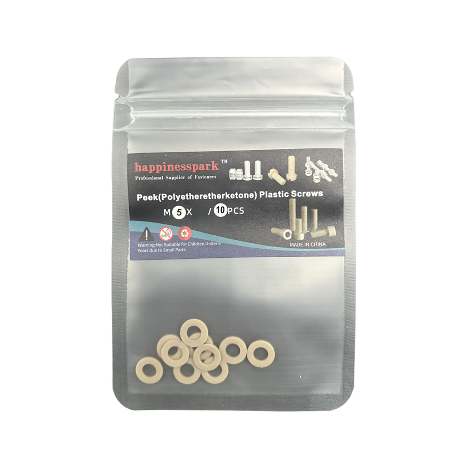 Peek(polyetheretherketone) Plastic Metric Plain Washer M5/10pcs
