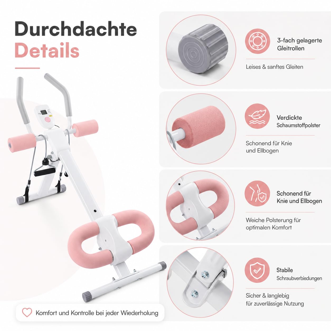 Bauchtrainer für Zuhause, Bauchmuskeltrainer Abdominalmaschine, Klappbar Bauchmuskeltraining Multifunktionale Trainingsgerät für Ganzkörpertraining mit LCD-Monitor, Home Gym Equipment