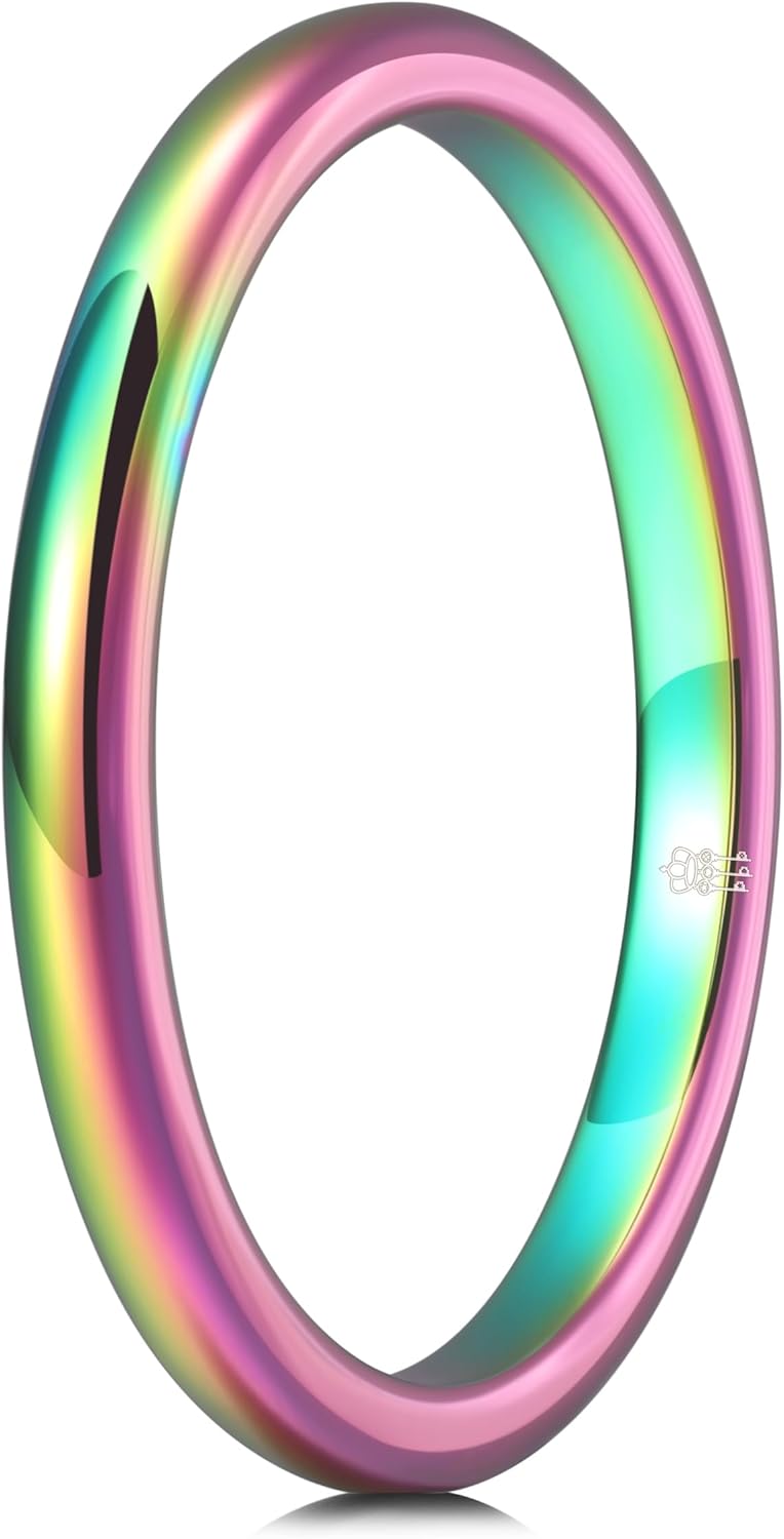THREE KEYS JEWELRY 1mm 2mm 4mm 6mm 8mm Brushed Tungsten Titanium Wedding Promise Ring for Women Mens Plated Blue/Gold/Rose Gold/Rainbow/Custom Polished Band