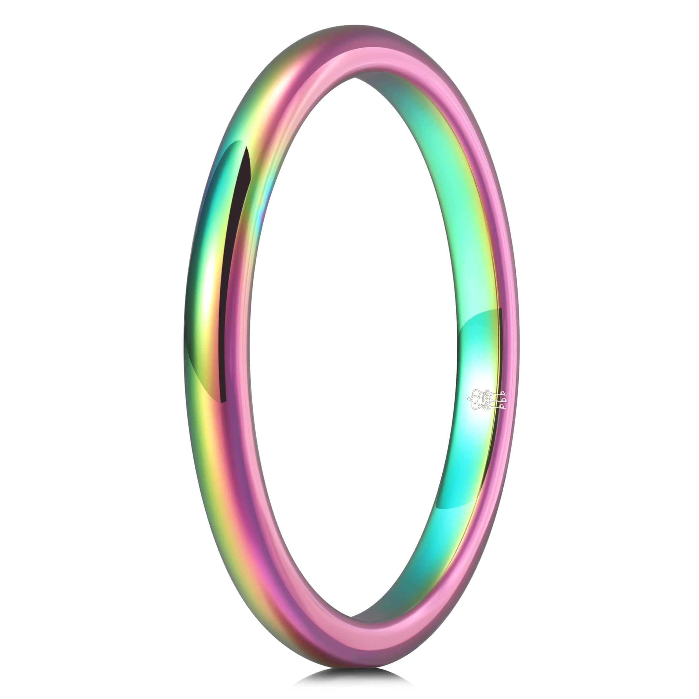 Three Keys Jewelry2mm Rainbow Color Basic Tungsten Carbide High Polished Wedding Band Engagement Ring for Women Comfort Fit Simple Unisex