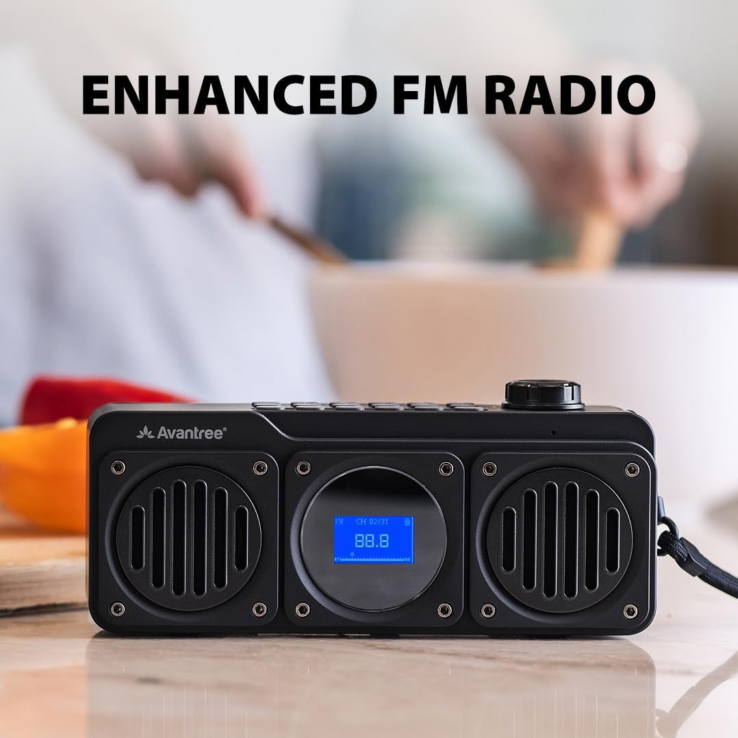 Avantree Boombyte - Portable Digital FM Radio with Bluetooth Speaker, Superb Sound, Metal Finish, MP3 Player, Support Micro SD Card & USB Audio Input, Long Play Time, Rechargeable, Easy to Use - Black - Image 4