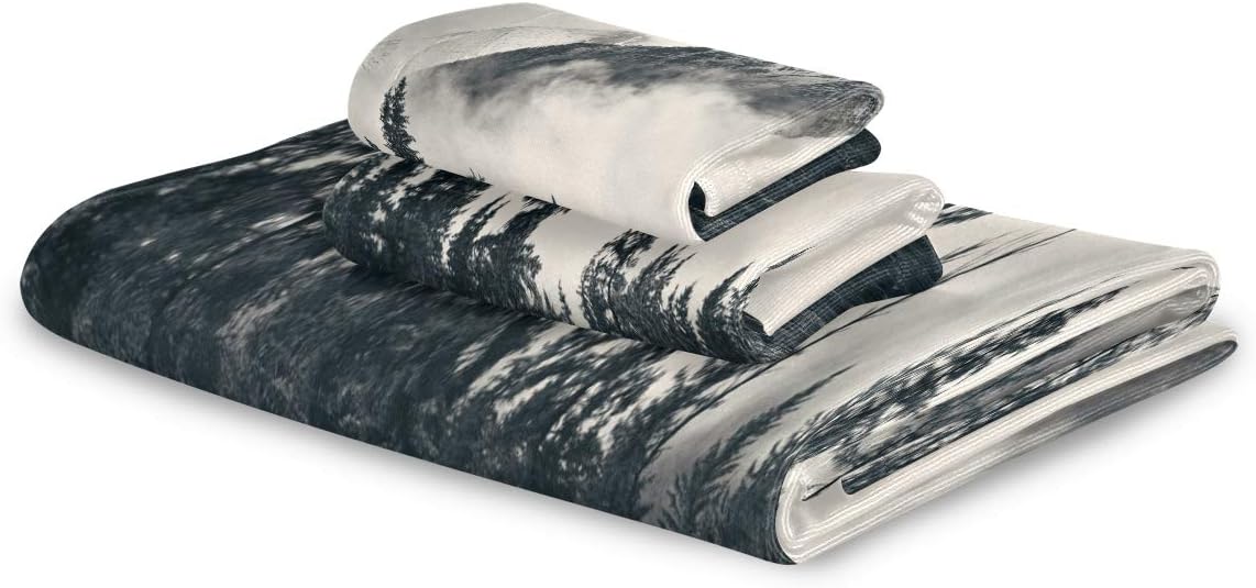 Towel Set Mountain Forest Tree Foggy 3 Piece Soft Bath Towel Highly Absorbent Washcloth for Bathroom Kitchen Hotel Gym Swim Towels
