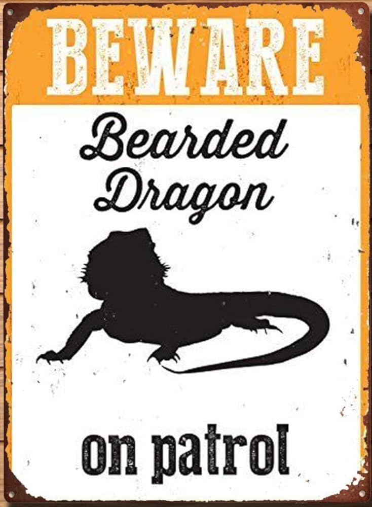 rayprint Creative Tin Sign Beware Bearded Dragon Funny Novelty Metal Sign Retro Wall Decor for Home Gate Garden Bars Restaurants Cafes Office Store Pubs Club Sign Gift 12X16 inch