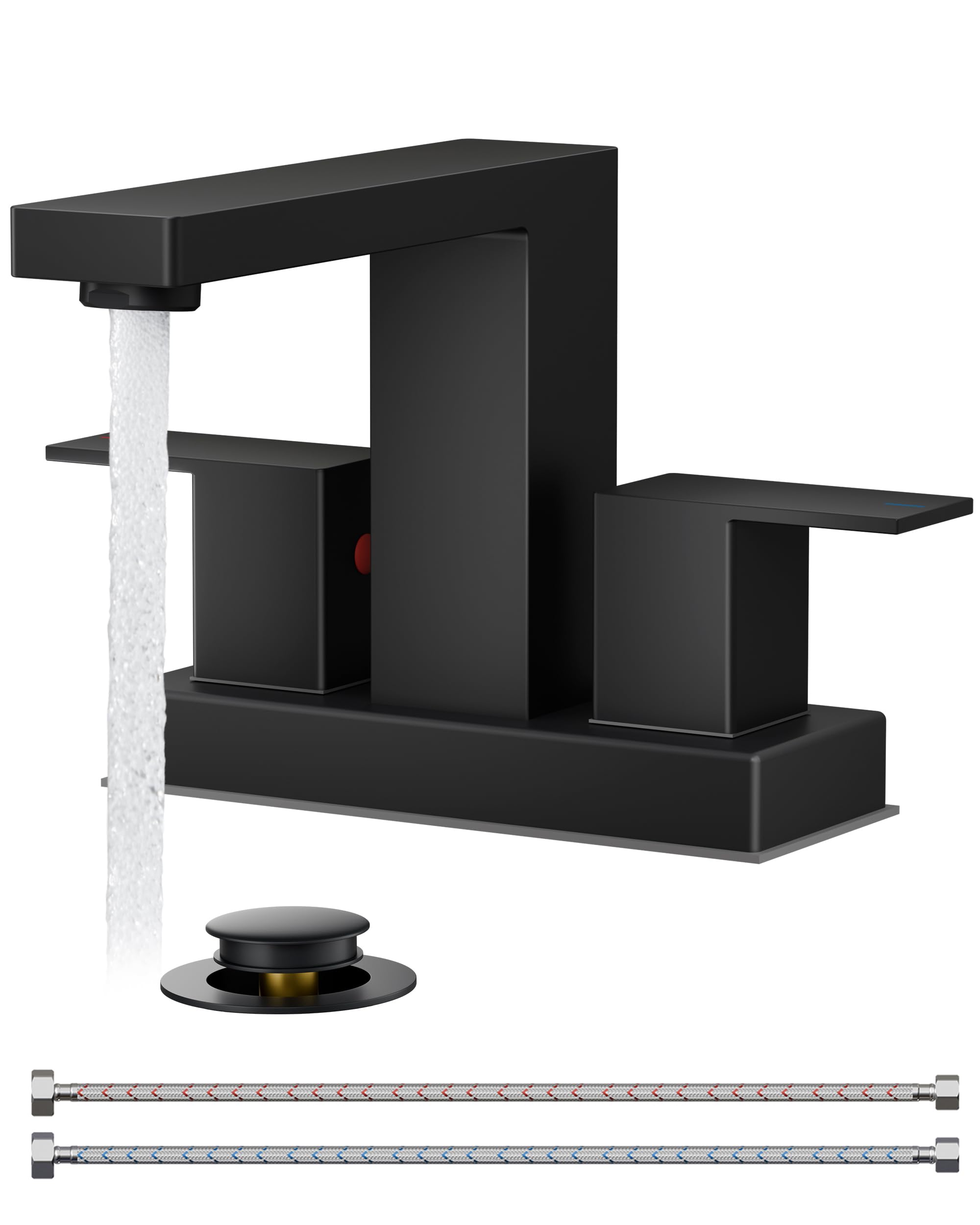 QFN 4 Inch Centerset Bathroom Faucets Matte Black 2 or 3 Hole Square Bathroom Sink Faucet with Pop-Up
