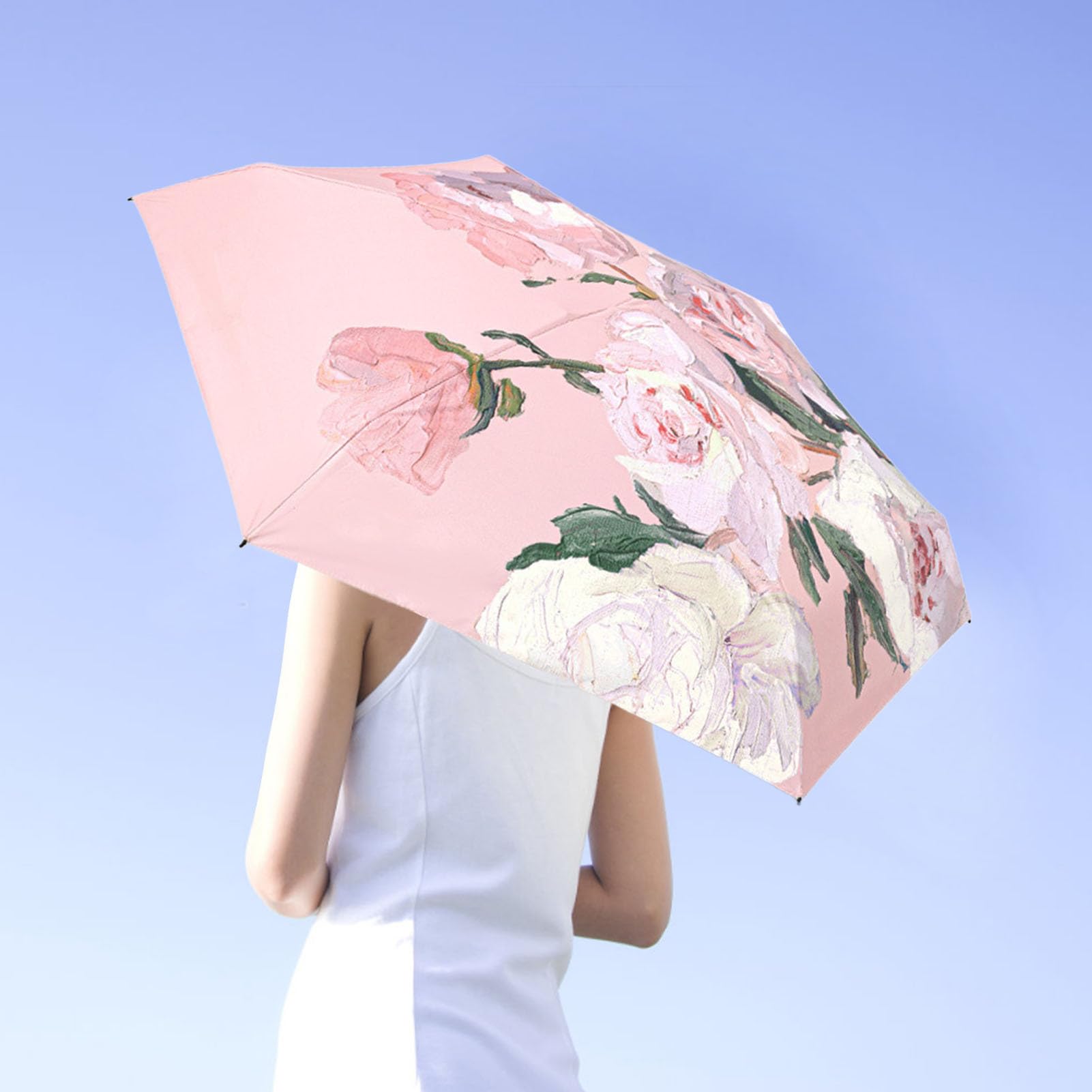 Parasol Parapluie pour protection solaire | Motif floral Parapluies compacts pour la pluie, accessoires d'extérieur légers pour les jours ensoleillés ou pluvieux, la vie quotidienne, les trajets et