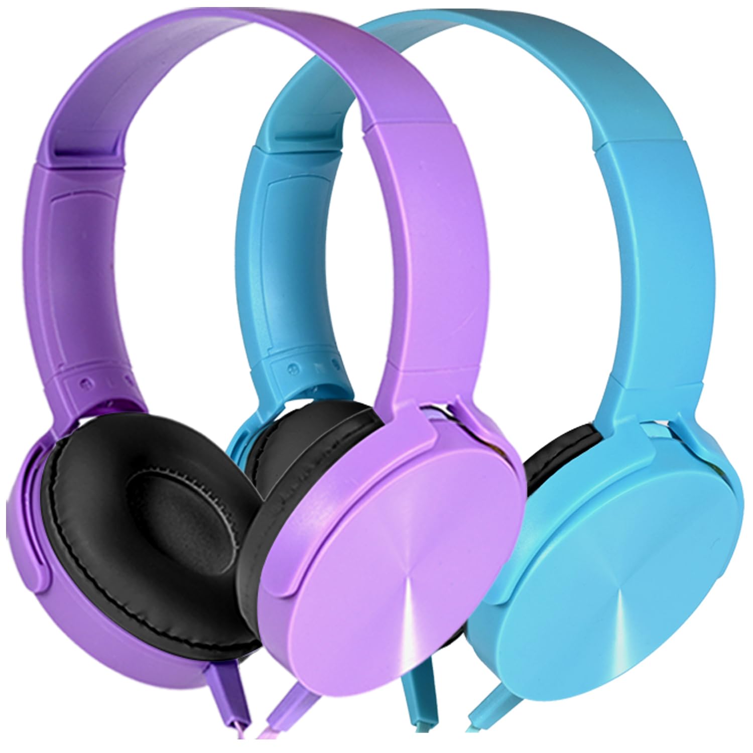 Kids Headphones 2 Pack for School Classroom, Wired Durable Earphones Class Set for Students Children Toddler Teens Boys Girls and Adult (HY450, Light Blue+Purple)