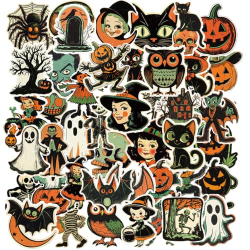 Eclazul Halloween Vintage Stickers Bulk - 50 Pcs Retro Spooky Party Favors