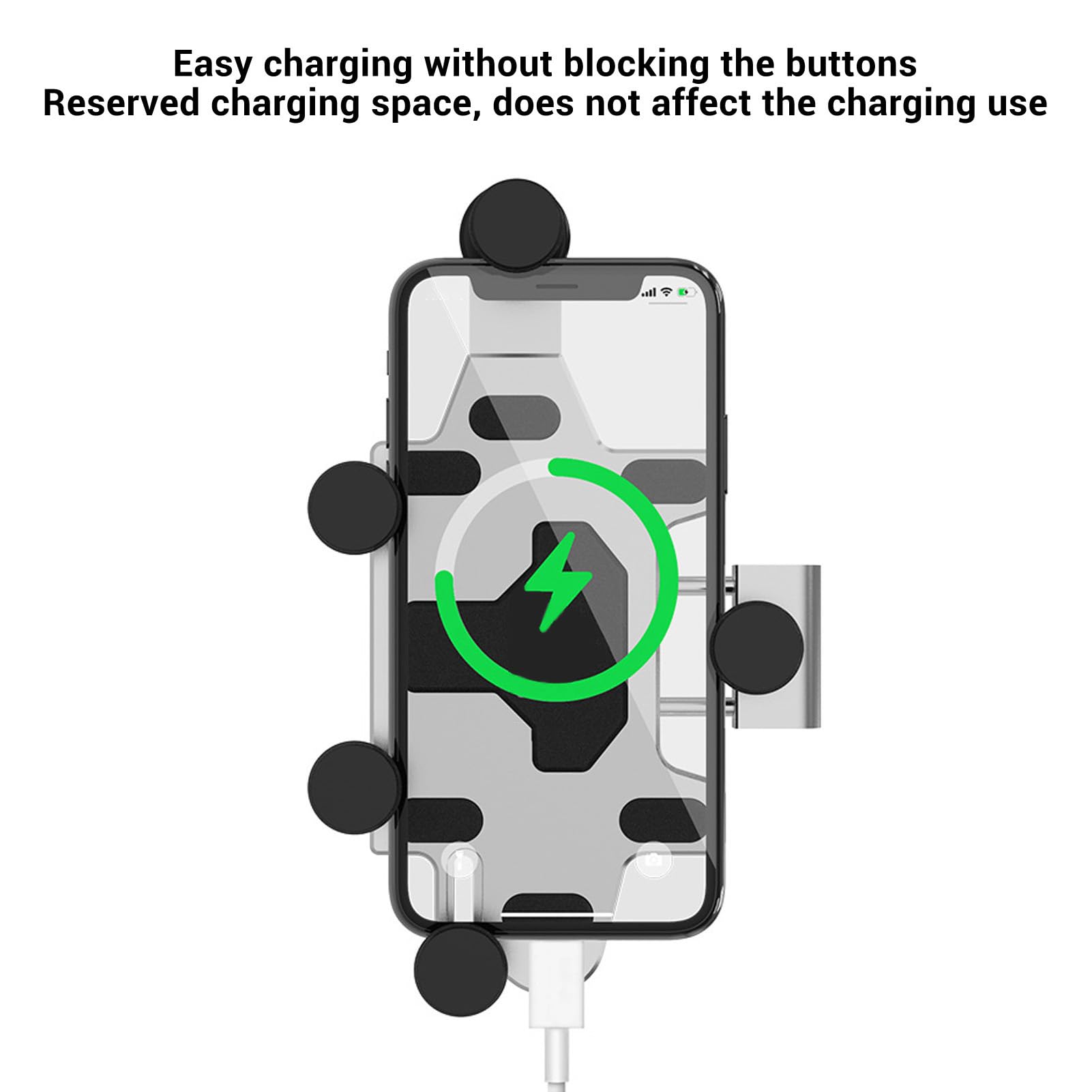 Uchwyt do telefonu na lusterko wsteczne motocykla ze stopu aluminium - Obrotowy 3D amortyzujący uchwyt na telefon komórkowy z 5 szczękami do jazdy po wyboistych drogach - Srebrne (Czarny)
