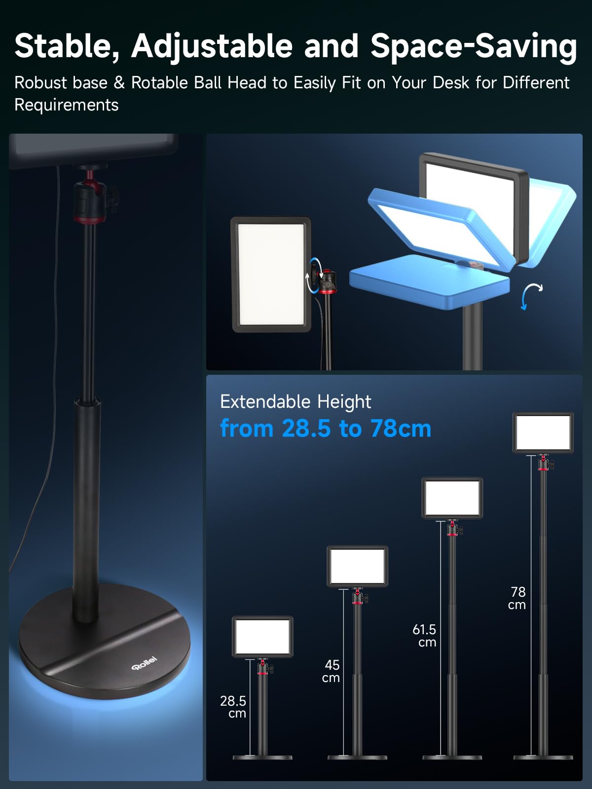 Rollei Lumis Key-Light, LED-videolamp inclusief tafelstatief met afstandsbediening op de kabel voor het verlichten van videostreams en conferenties 28555, zwart