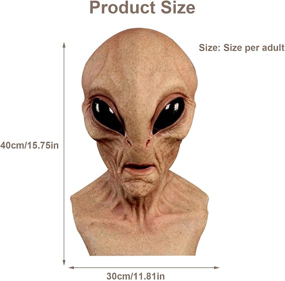 Alien Face Masque Realistic Scary Latex Full Head Headgear Party Prop | Alien Full Face Masque for Stage Party Festival Prank Cosplay Photography Adult Men