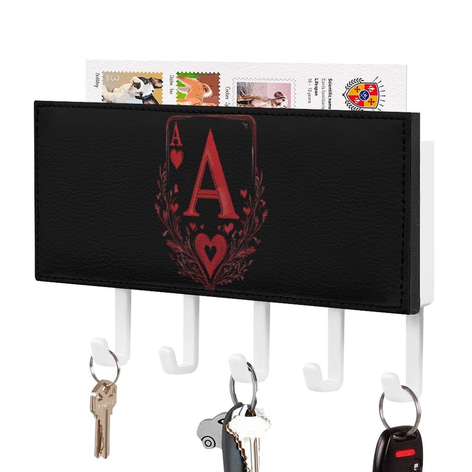 NCLQVJXZKHW A Red Heart Poker Key Holder with 5 Hooks Key Hooks Wall Mounted Key Racks Key Hanger Organiser Shelf