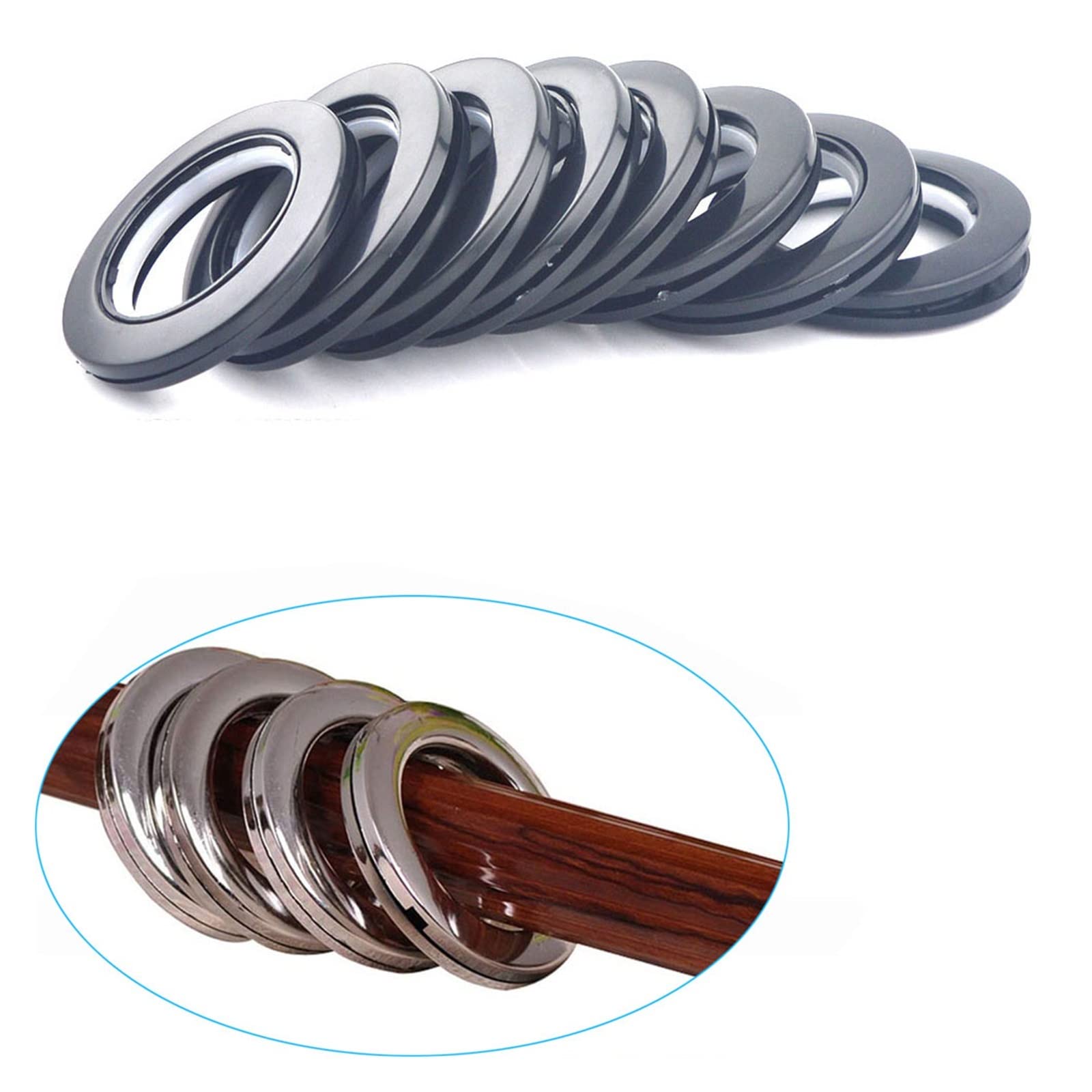 Pierścienie z oczkami do zasłon rzymski pierścień przelotki zasłony przelotki średnica wewnętrzna 1-9/16 (40mm) zestaw przelotek do zasłon do oczka skrzydłowego wanglan(Coffee,100 Pcs)