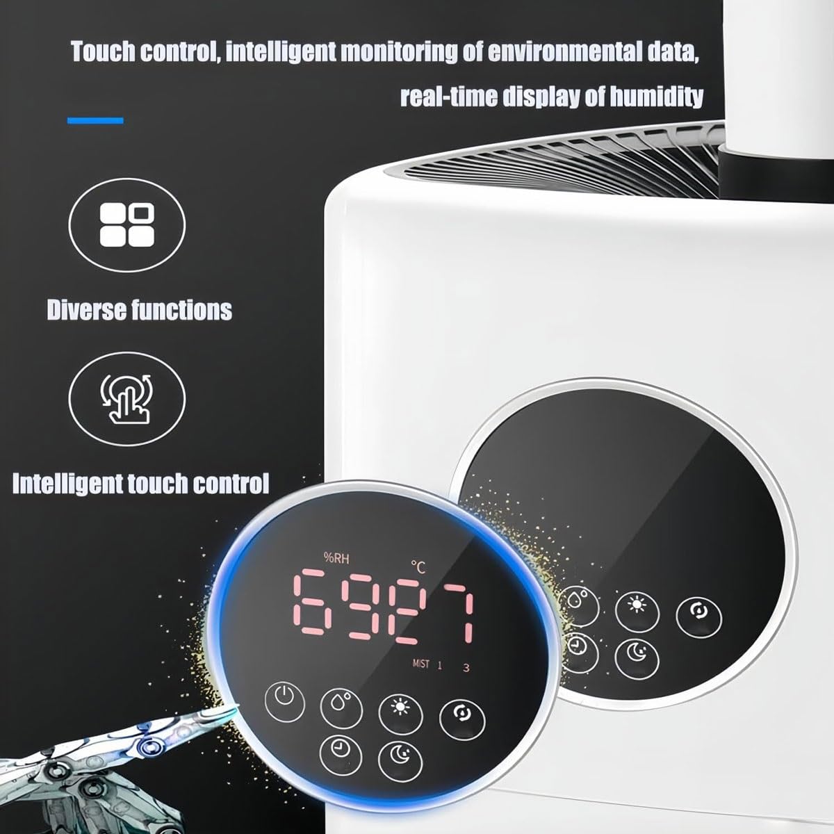 Humidificador comercial de 21 L con ajuste de humedad y temporizador, atomizador inteligente, cubre hasta 300 ㎡, ideal para invernaderos, supermercados y almacenes