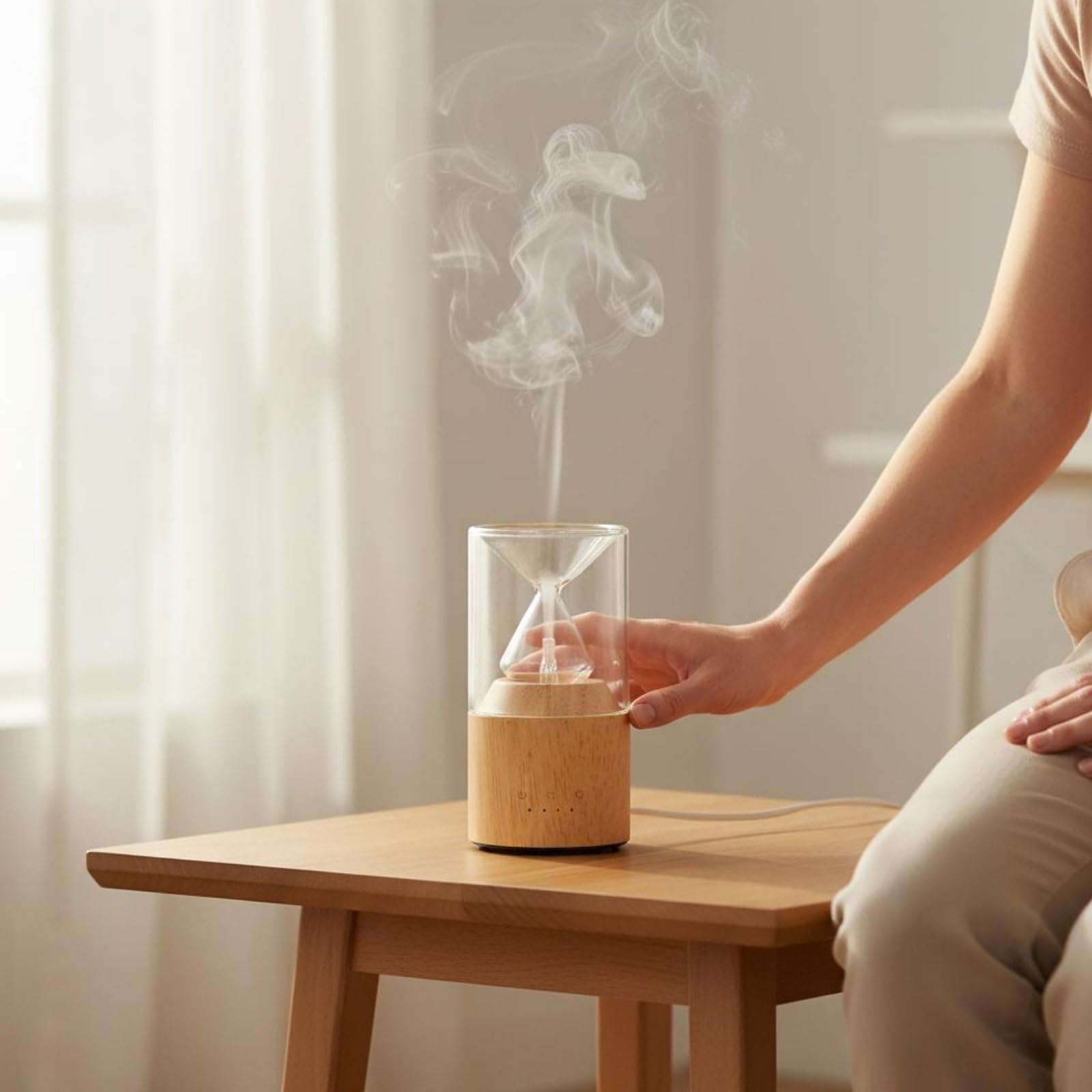 Aroma Nebulizzatore Diffusore Umidificatore Vaporizzatore con Diffusione Rapida 11-20㎡ Tecnologia a Freddo Senza Acqua Vetro E Legno di Pregio Luce a, Verde, Base Scura+Batteria