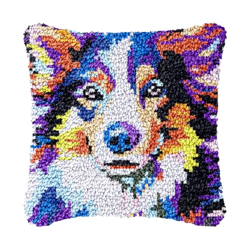 Image of bositigo Dog Latch Hook Pillow Kit for Adults & Kids, DIY Pre-Printed Canvas Craft, 17x63 Inch Decorative Cover for Sofa Cushions, Bedroom Decor (Dog Pattern 47)