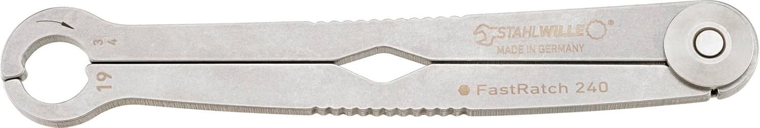 Stahlwille 41101919 Ratchet Wrench, FastRatch, Made of Hardened & Tempered Stainless Steel, Used to Tighten/Loosen Nuts & Bolts, Especially Suitable for Union Nuts, Size 19mm/ 3/4-Inch, L. 238.5 mm