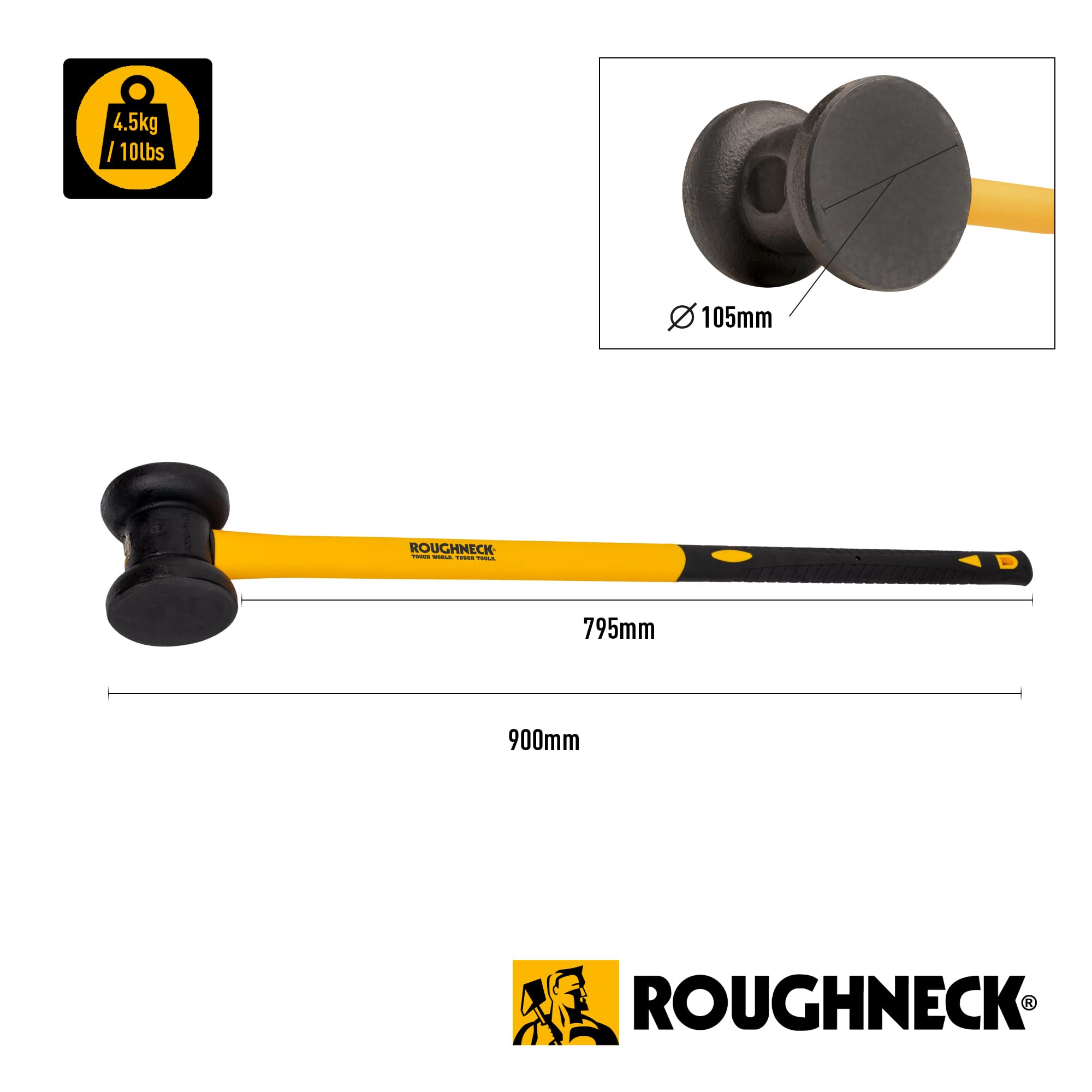 Roughneck 64-767 Fibreglass Handle Fencing Maul, Multi-Colour, 4.53 kg 10 lb