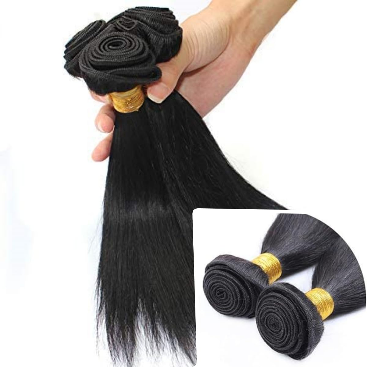 Straight Hair Bundles Lote Brasileño Natural Cabello Humano 100% Human Hair Extension Sin Procesar Virgen Lacio Negro Natural 18 18 18 Pulgadas/210G en Total