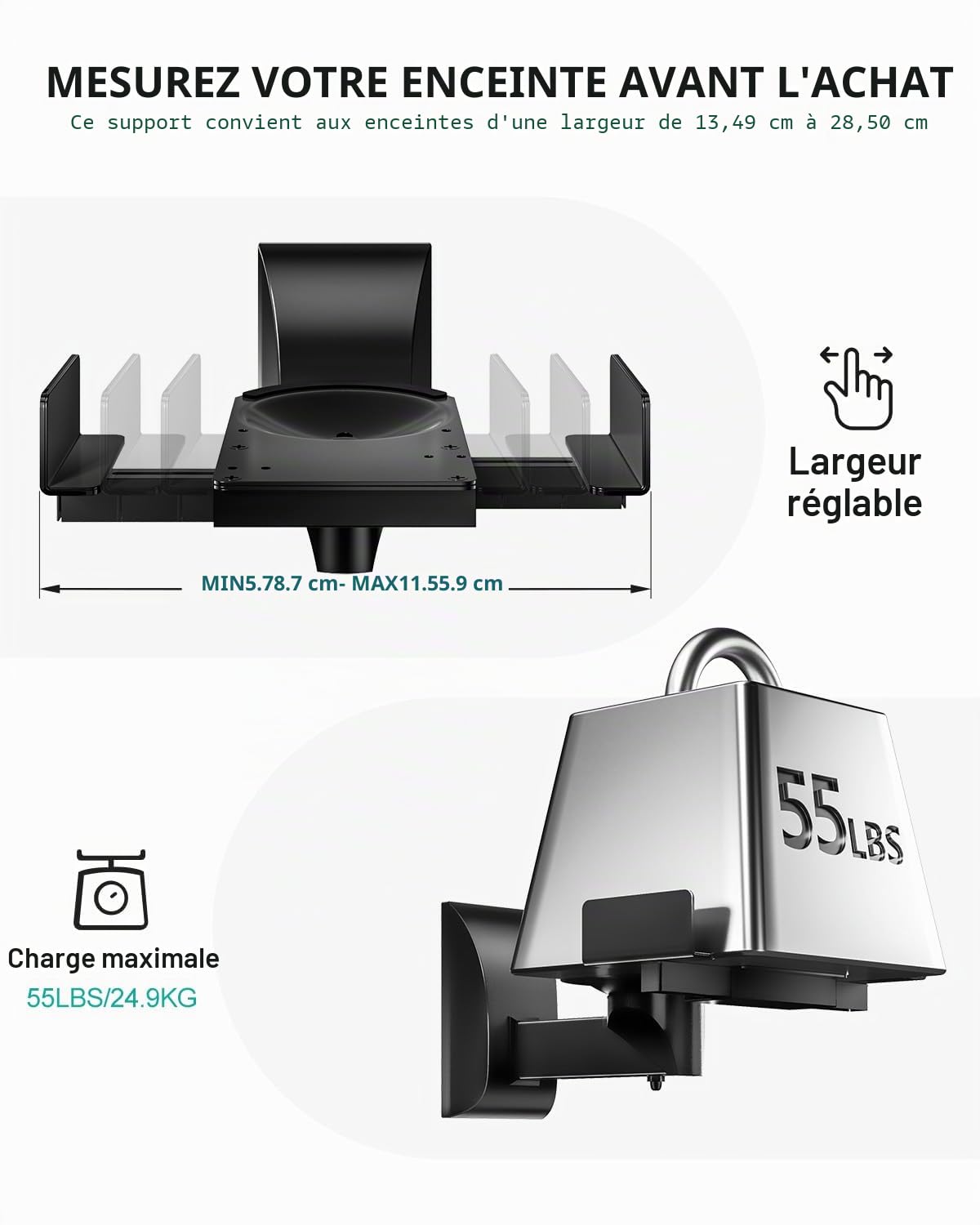 WALI Support de Montage Mural Double Face pour Haut-Parleur d'étagère et de bibliothèque - Peut Supporter jusqu'à 25 kg (SWM201) - Noir