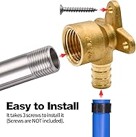 Vista 6 de Paquete de 5 accesorios de codo de oreja, PEX 1/2" x 1/2" NPT hembra adaptador roscado de crimpado, latón, puerto completo para tuberías PEX