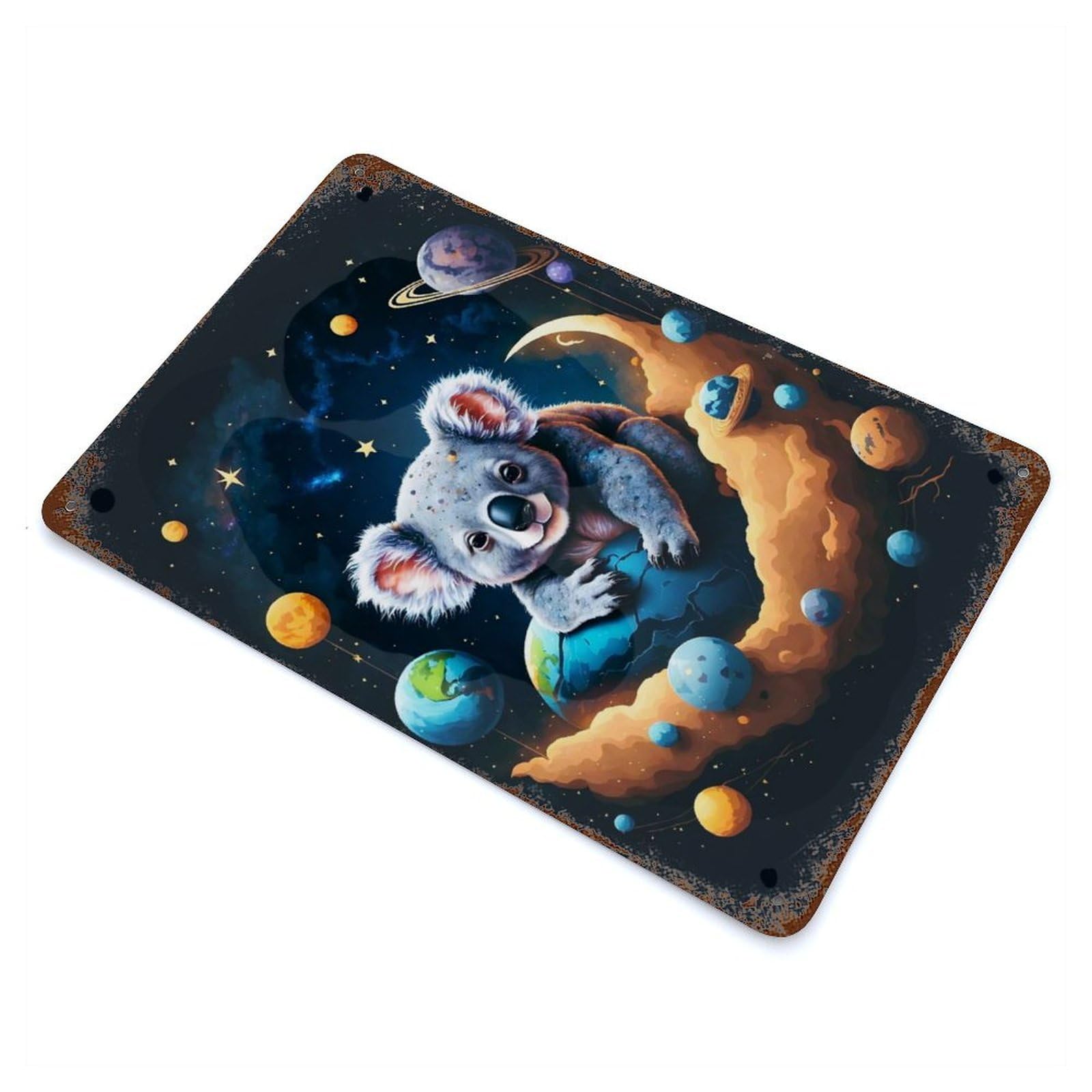 Garage Style Koala Crescent Moon Decorative Tin Sign 11.8"x7.9", Industrial Home Decor for Bar And Workshop