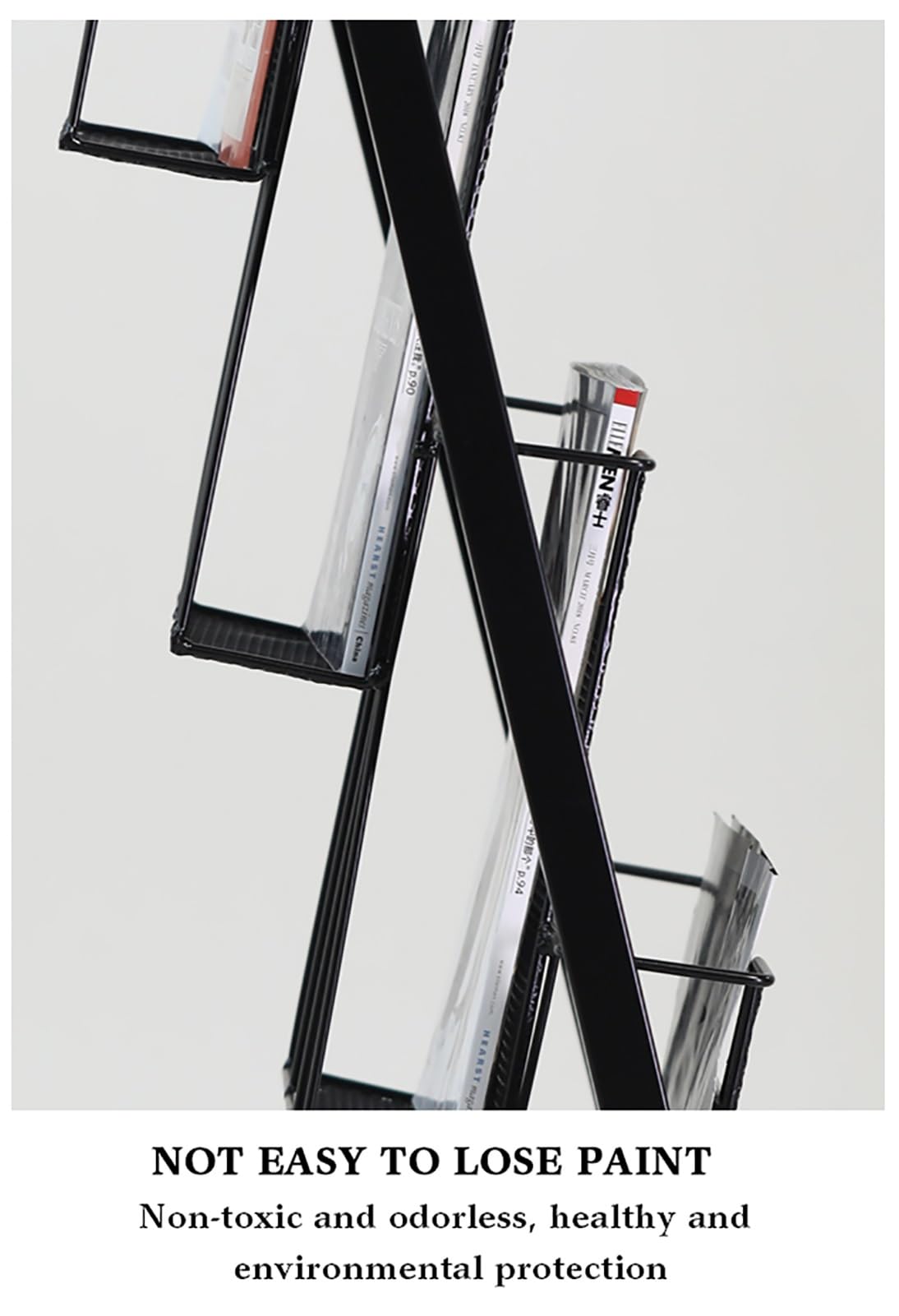 Elegante estante de metal para revistas, organizador de folletos para revistas y folletos, compacto, 34 x 27 x 95 cm, perfecto para decoración del hogar y la oficina