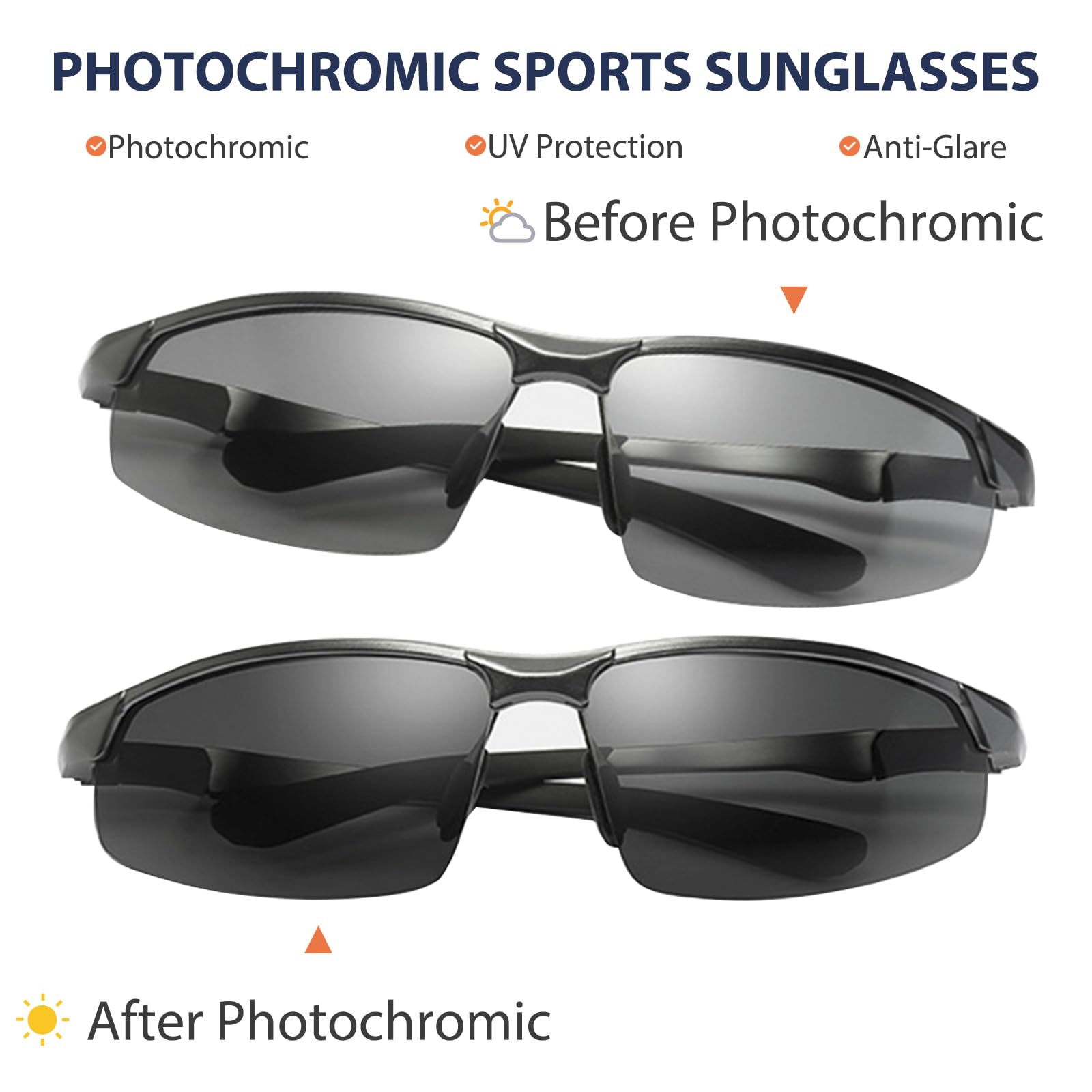Occhiali da sole polarizzati fotocromatici per gli uomini Sport Day & Night Vison Driving Glasses Anti Glare Shades Spring Hinges