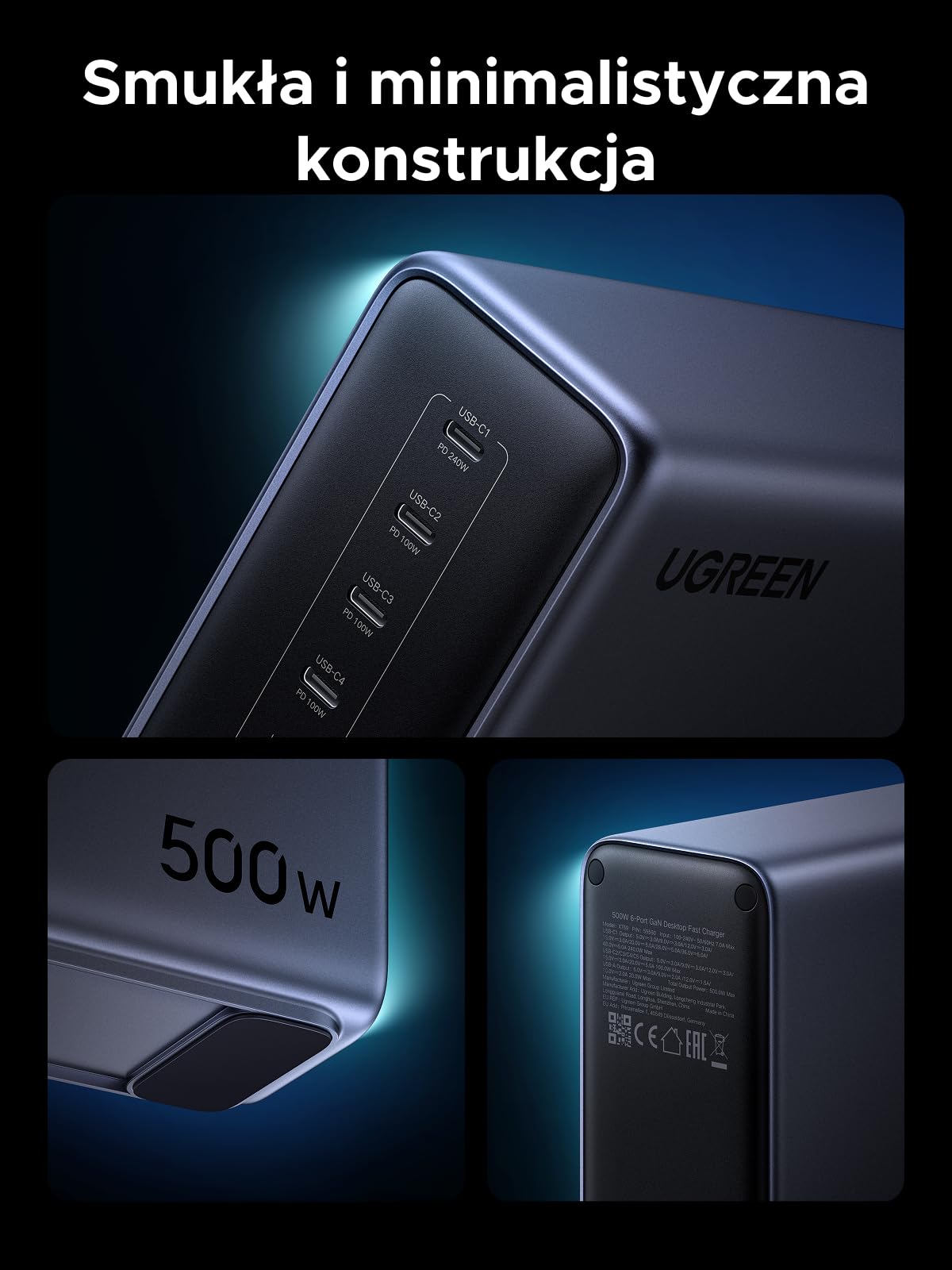 UGREEN Nexode Ładowarka 500 W USB-C, 6 portów, PD 3.1 maks. 240 W na port | Stacja ładująca GaN, ładowarka biurkowa, idealna do biura, kompatybilna z MacBookiem, iPadem, iPhone'em serii 17-8