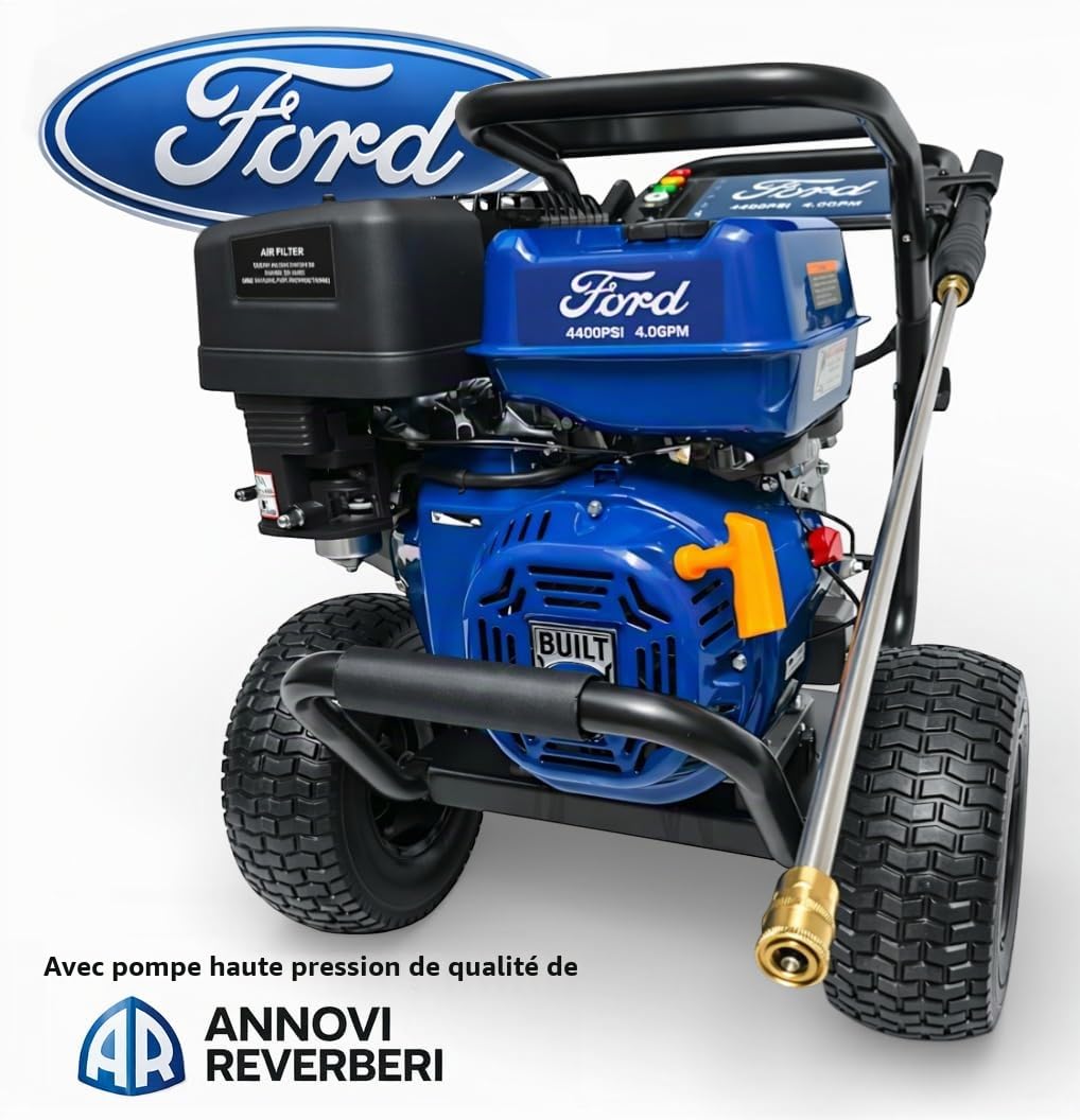 Ford Nettoyeur haute pression à essence 303 bar 13 CV 420 cc 15,1 l/min – Nettoyeur industriel professionnel avec pompe Triplex Annovi Reverberi, tuyau de 15 m et 5 buses