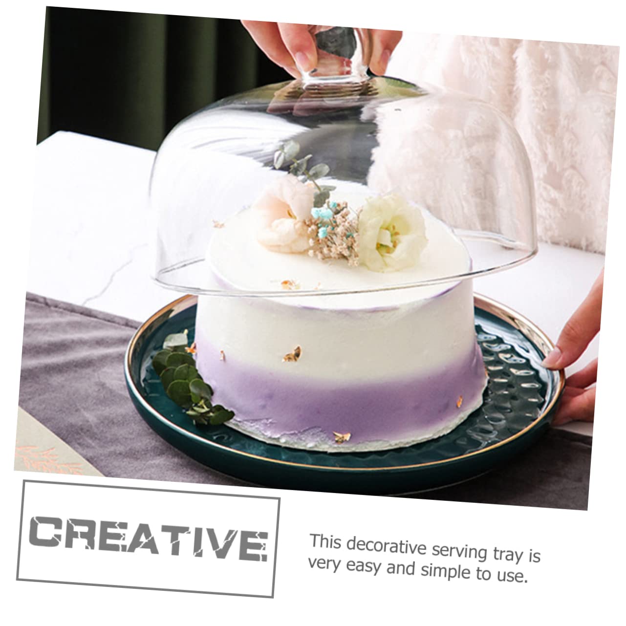 Mobestech Campana para Tartas de Porcelana, Molde de cerámica para Tartas, Plato para Tartas con cúpula, Soporte para Tartas con Tapa, Campana Transparente, cúpula, Soporte para Tartas con cúpula