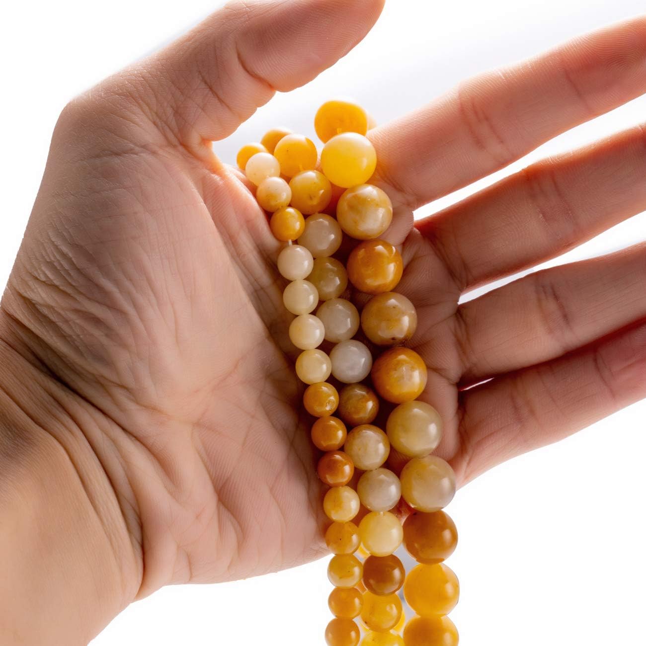 BEADIA Natural Yellow Jade Stone Round Loose Semi Gemstone Beads for Jewelry Making 10MM 38PCS Yellow Jade 10mm