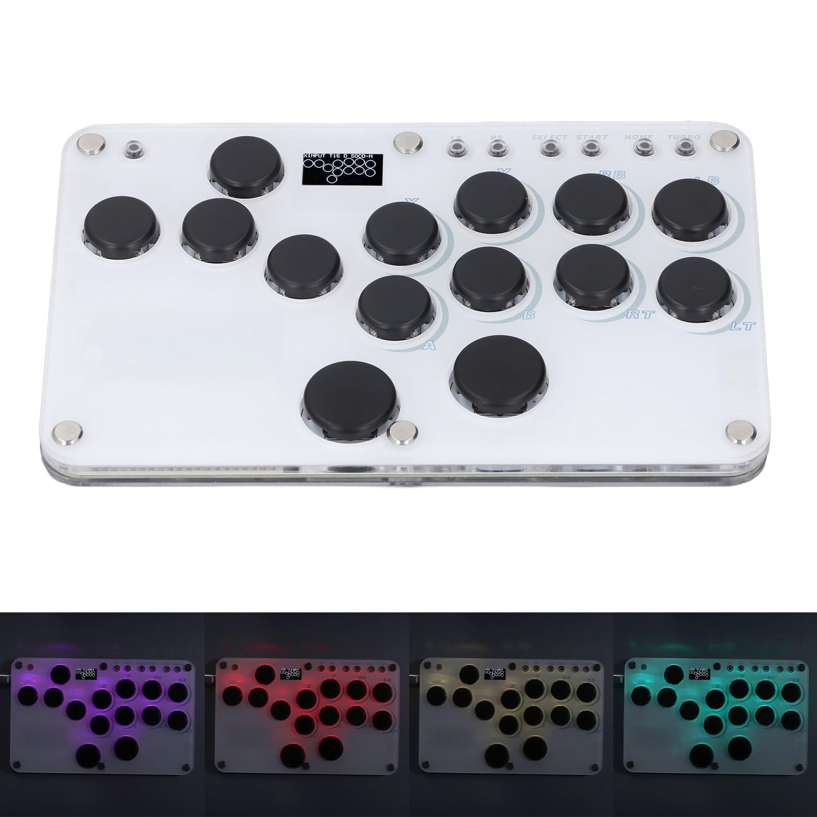 Fight Gaming Controller 14 Tasti per Steam Deck per RasPi per Mister per Android per Linux per OS X, Tastiera Street Game con Turbo, Effetto Luce RGB, Supporta Hot Swap