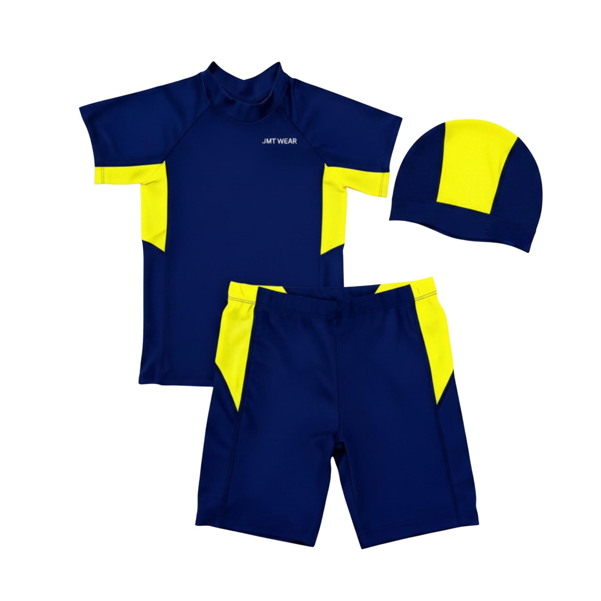 Kids Boys 3-Piece Swimsuit Set - UPF 50+ Short Sleeve Rash Guard, Swim Shorts, Cap & Goggles - Quick Dry Sun Protection Bathing Suit for Swimming & Surfing-image-28