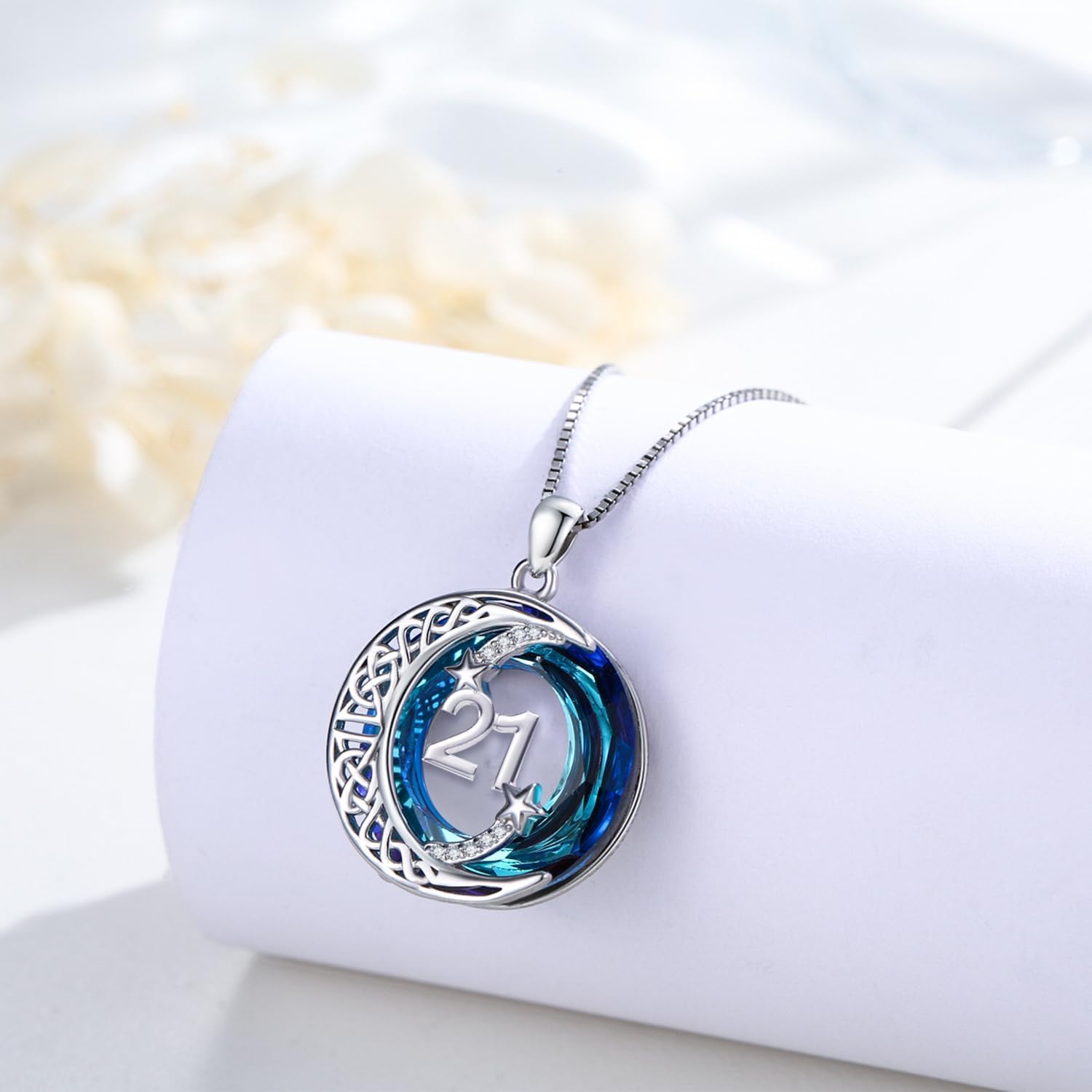 JUSTKIDSTOY Birthday Gifts for Women Girls 925 Sterling Silver Celtic Moon Star Necklace with Blue Crystal Pendant Jewelry for Sister Friends - Image 2
