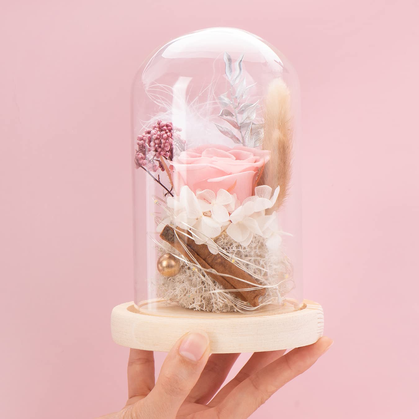 Eternal Rose Glass, Real Roses Preserved with LED, Infinity Rose for Girl, Exquisite Gift Box for Roses is suitable for Valentine's Day, Wedding, Mother's Day, Birthday, Pink Flowers-image-34