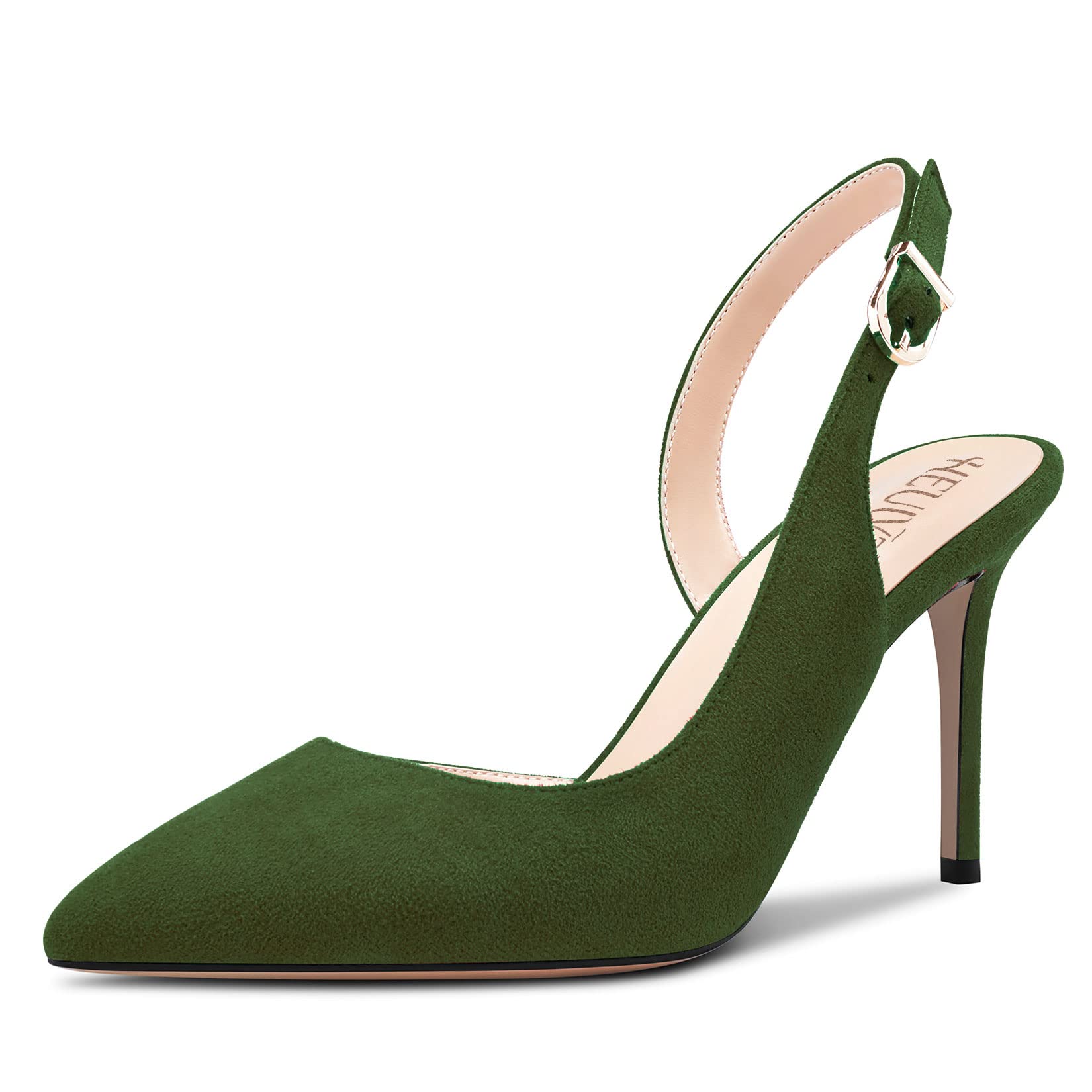 HEUIVZAR Mujer Alto High Heel Pumps Puntiaguada Punta Aguja Heel Correa Tobillo Slingback Sandalias Ante Dress Zapatos Novia 10 CM
