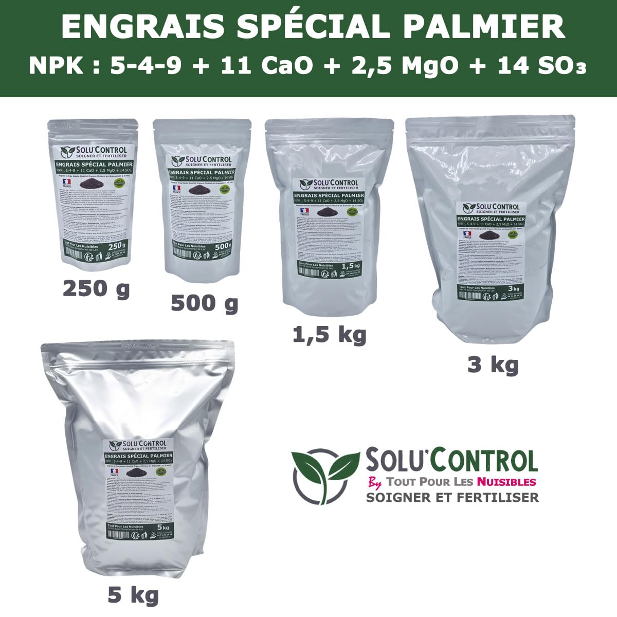 Engrais Spécial Palmier 5 kg - SoluControl - Formulation haute qualité Organo-Minerale - Idéal après attaque du charancon rouge ou du papillon du palmier.