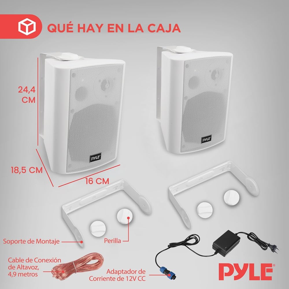 Pyle Sistema de par de Altavoces, Activo, Pasivo, Resistentes a la Intemperie, Inalambricos, Sonido Estereo, Interiores, Exteriores, AUX, Bluetooth, Blanco