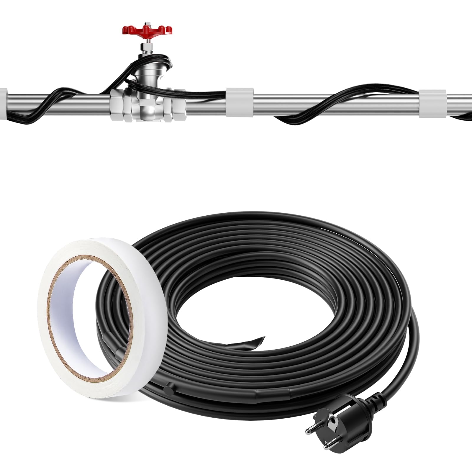 VEVOR Cable Calefactor Autorregulable para Tuberías 5,5 m y 16,4 W/m Cinta Calefactora para Tuberías, Descongelación de Nieve en Tejados, Protección contra Congelación de Canalones y Tuberías