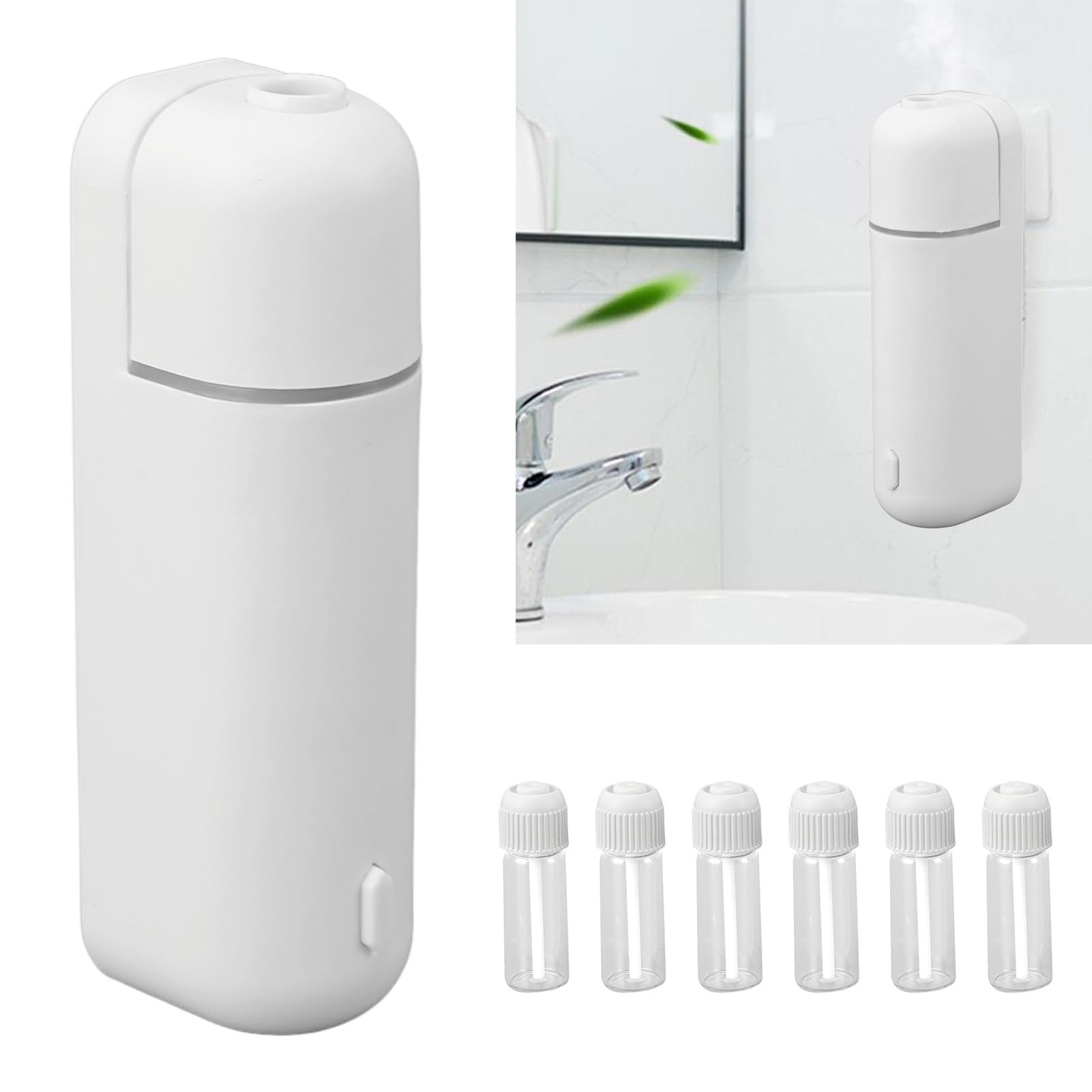 Difusor de Aceite Esencial, de Bricolaje, Fragancia de Larga Duración, Eliminación Efectiva de Olores, Máquina de Aire Aromática Portátil de 5 Ml con 6 Botellas para Baño (Blanca)