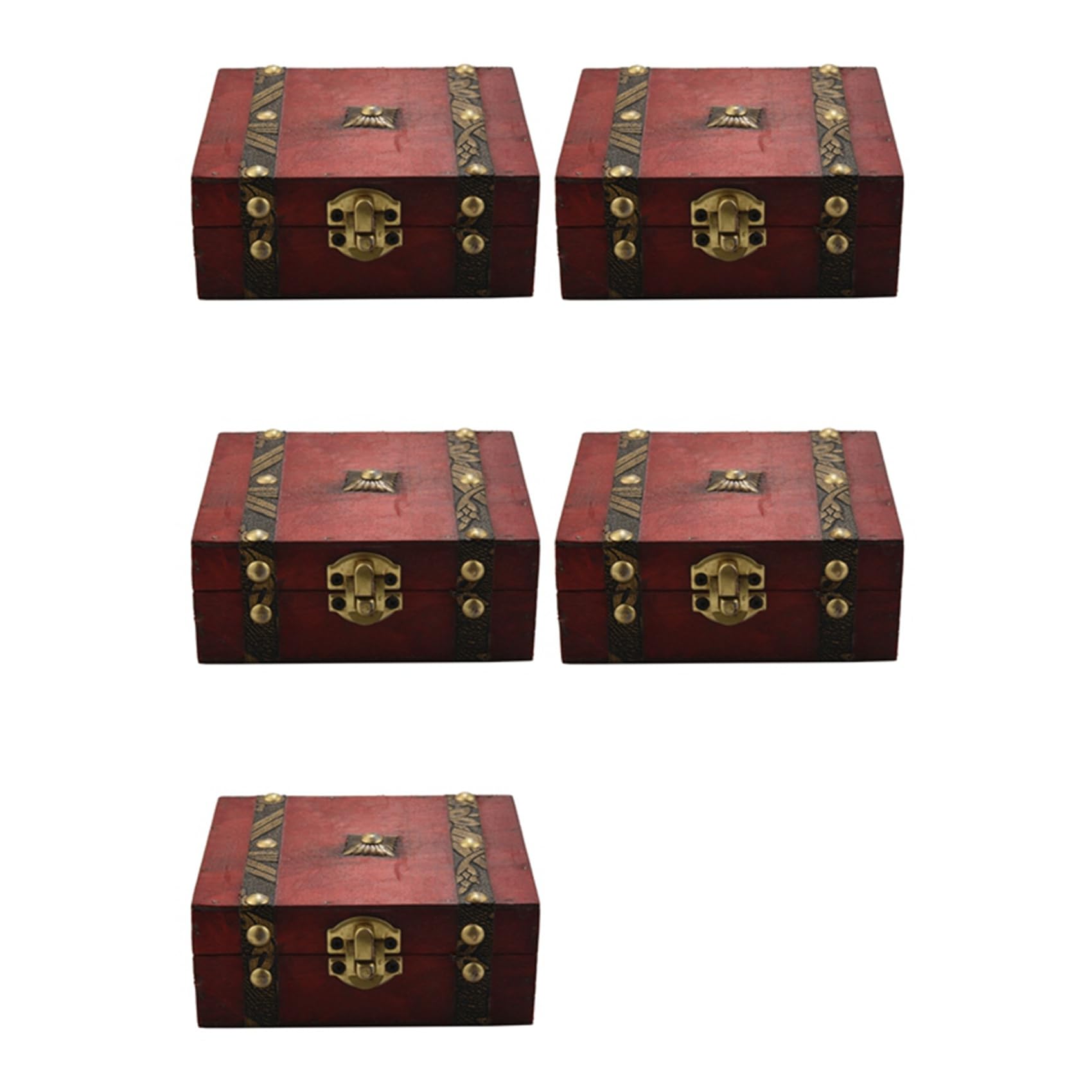 Hndhbfgrt 5X Vintage Wooden Treasure Chest Storage Box Lock Organizer Case Foldable Mini Small Wood Home Decor