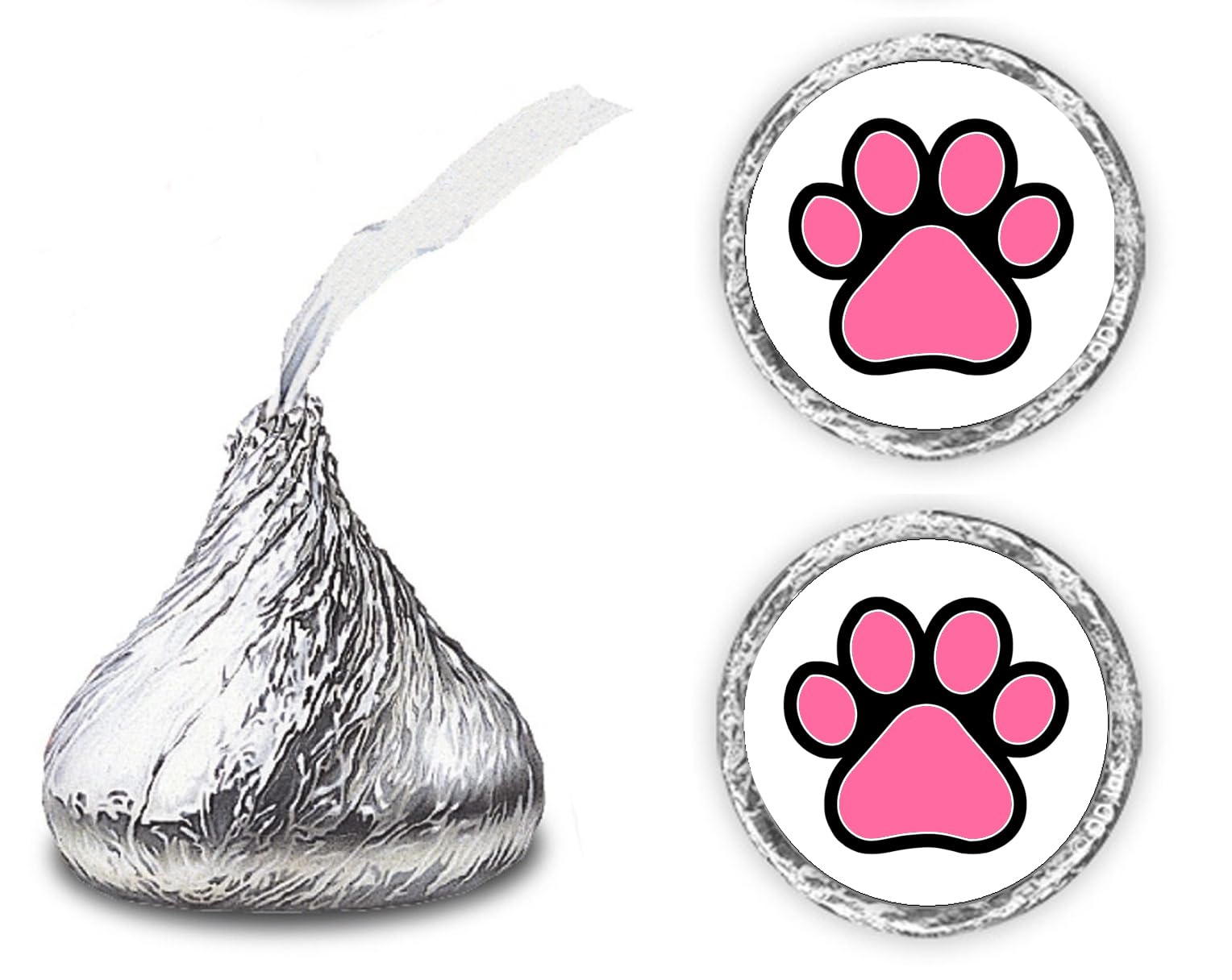 216 Paw Print Kisses Stickers Labels, Animal Paws Stickers for Party Favors, Any Event Decorations, Gift (Pink)