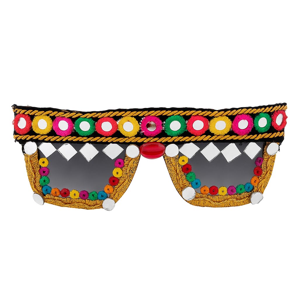 Navratri Special Handmade Decorative Sunglasses with Embroidery, Cowrie Shells & Mirror Work | Ethnic Garba & Dandiya Goggles for Men & Women-picture-39